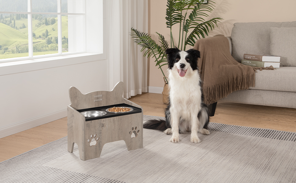 Підвищені годівниці для собак Hzuaneri з нержавіючої сталі, набір з 2 шт., антивитікаючі, для великих та середніх собак, Greige PB07105B