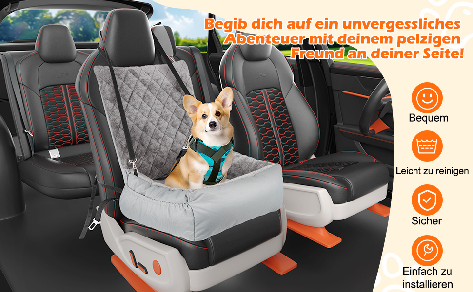 Автокрісло для собак SIVEIS – м'яке ліжко з кишенькою, для собак малого та середнього розміру, з ременем безпеки (02-Сіро-блакитний)