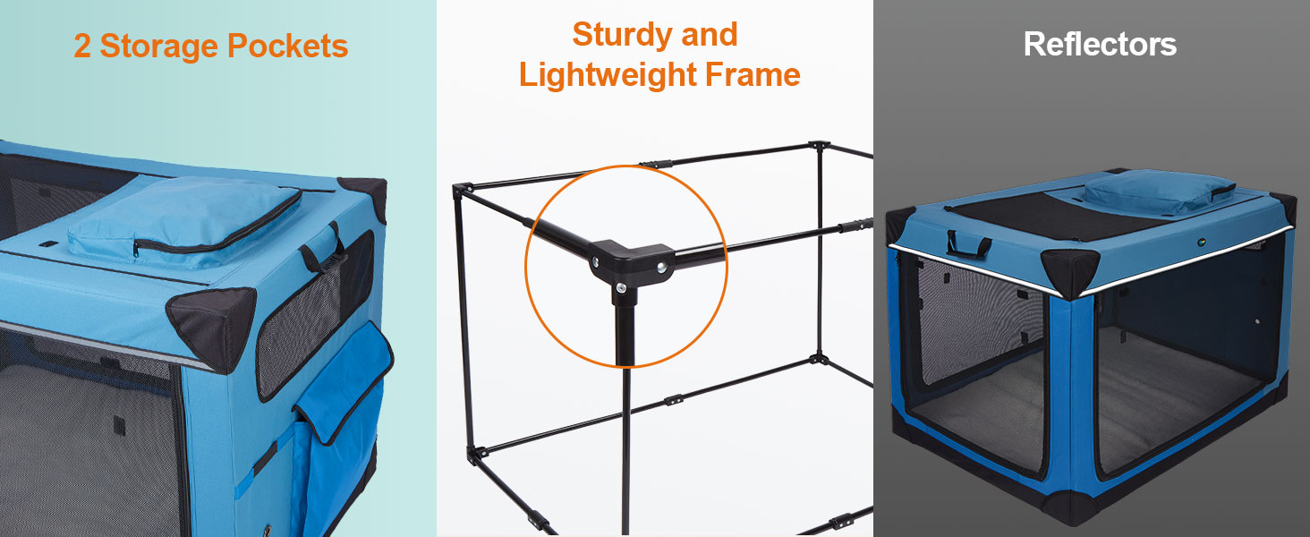 Складаний переносний вольєр для собак Ownpets XXL (122 см), блакитно-чорний, з м'якою підстилкою та міцними сітчастими вікнами