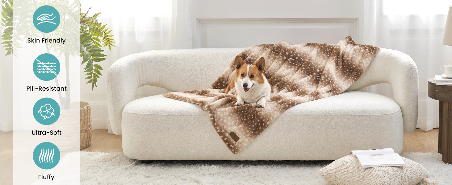 Водонепроникний коврик для тварин, штучне хутро, 75x100 см, коричневий, з принтом оленя