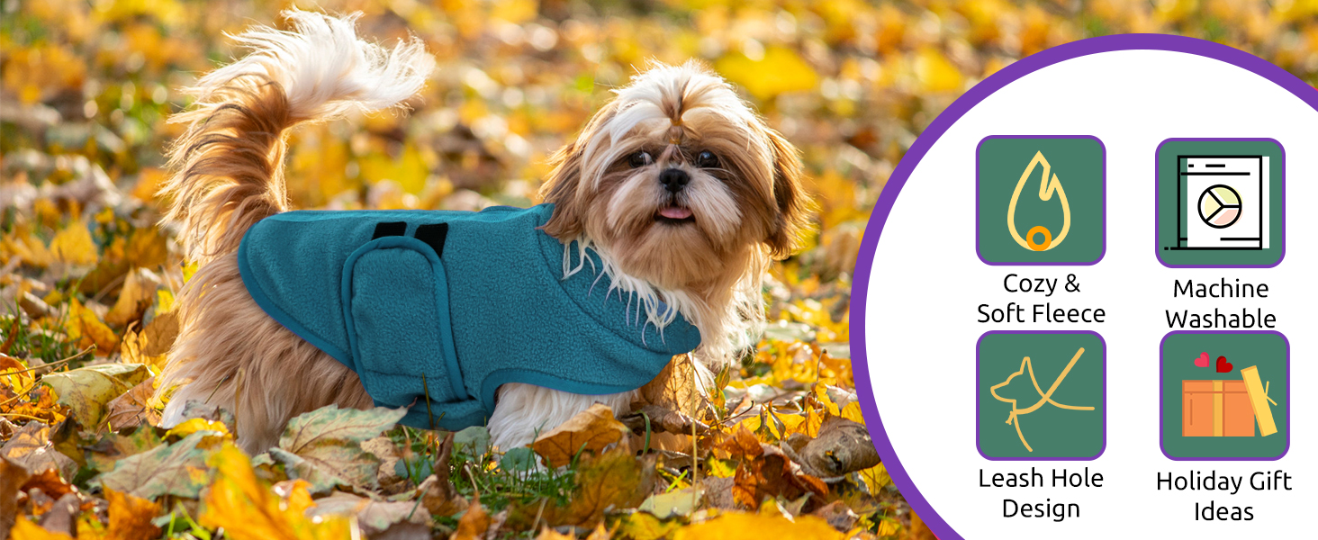 Теплий флісовий жилет для собак Пузаукал: зручний одяг для маленьких та середніх собак, жилетка для собак, тепла сорочка для собак, жилет для котів та собак, колір Павич