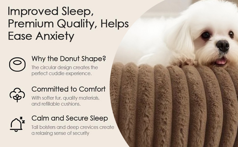 М'яке ліжко для домашніх тварин: ліжко для собак, ліжко для котів, кругла форма, пончик, корзина для собак, м'яке ліжко для кошенят, місце для сну для котів, маленьких та середніх собак та інших тварин (колір: коричневий, діаметр: 50 см)