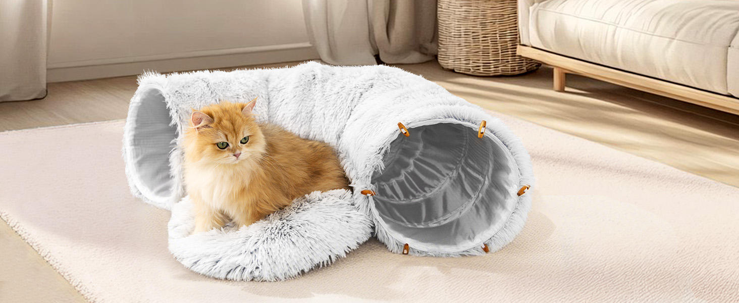 Туннель для котів Unisun XXL з місцем для сну, іграшка-пончик, тунель-ялинка, складний, сірий (92 см)
