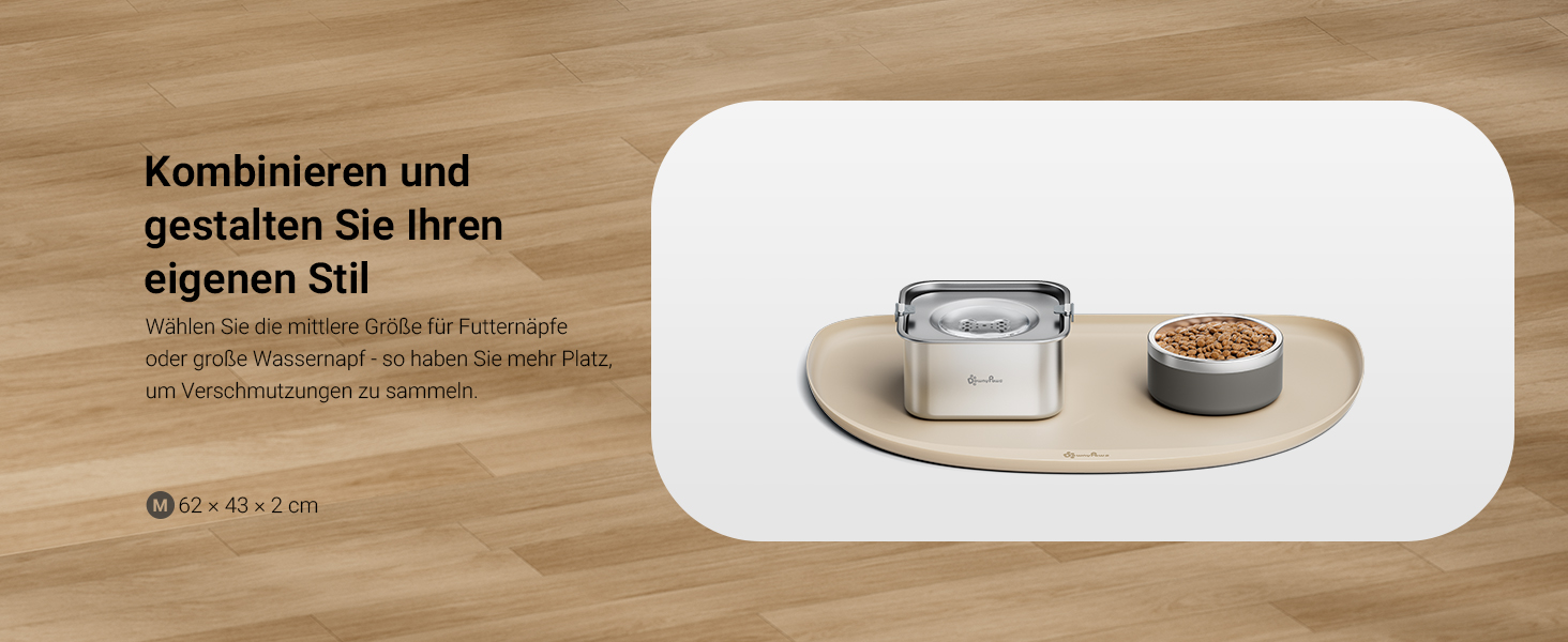 Підкладка під миску для котів DownyPaws, силіконова, 62 x 43 см, бежева. Захист від розливу води та корму, легко миється, BPA-free