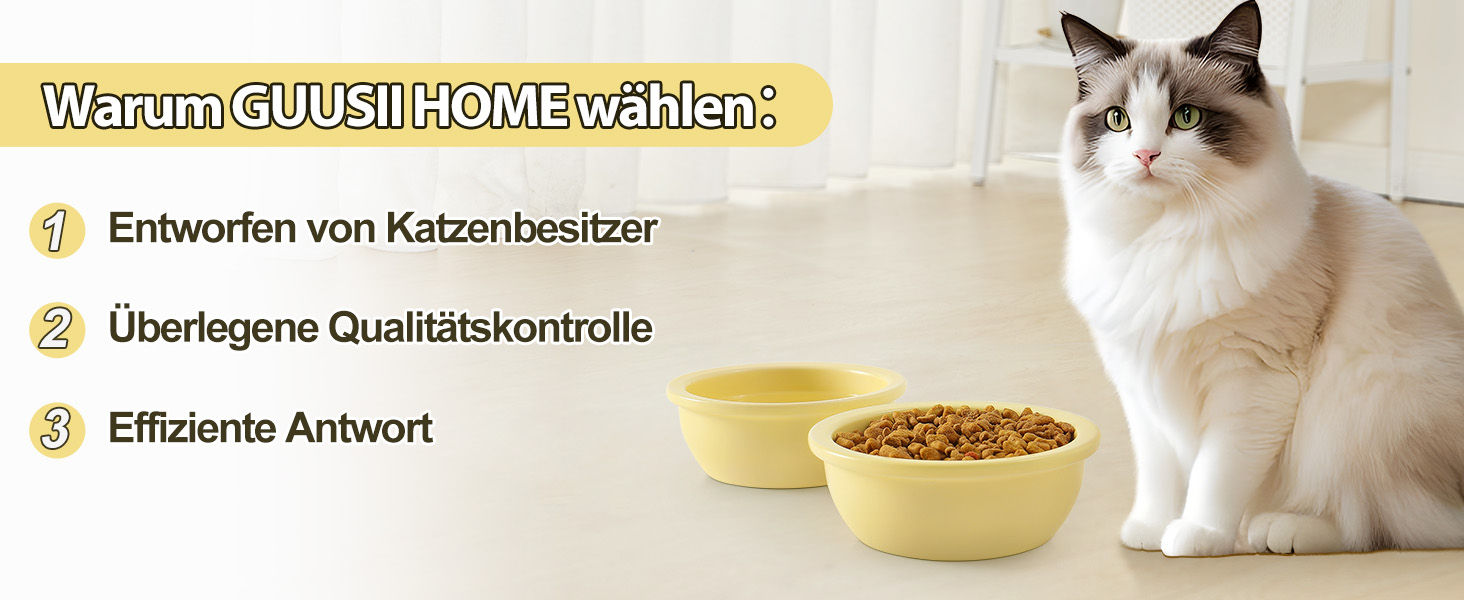 Набір мисок для котів GUUSII HOME (2 шт.) з кераміки, 14 см, 360 мл, жовті