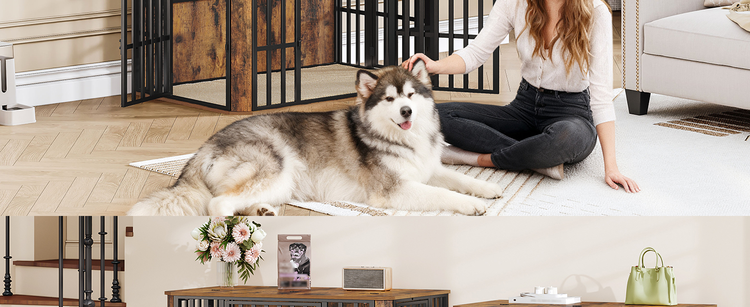 Дерев'яний вольєр для собак Hzuaneri DFC86801B (XXL) 120x75x81 см, з годівницею, вінтажний коричневий, для дому