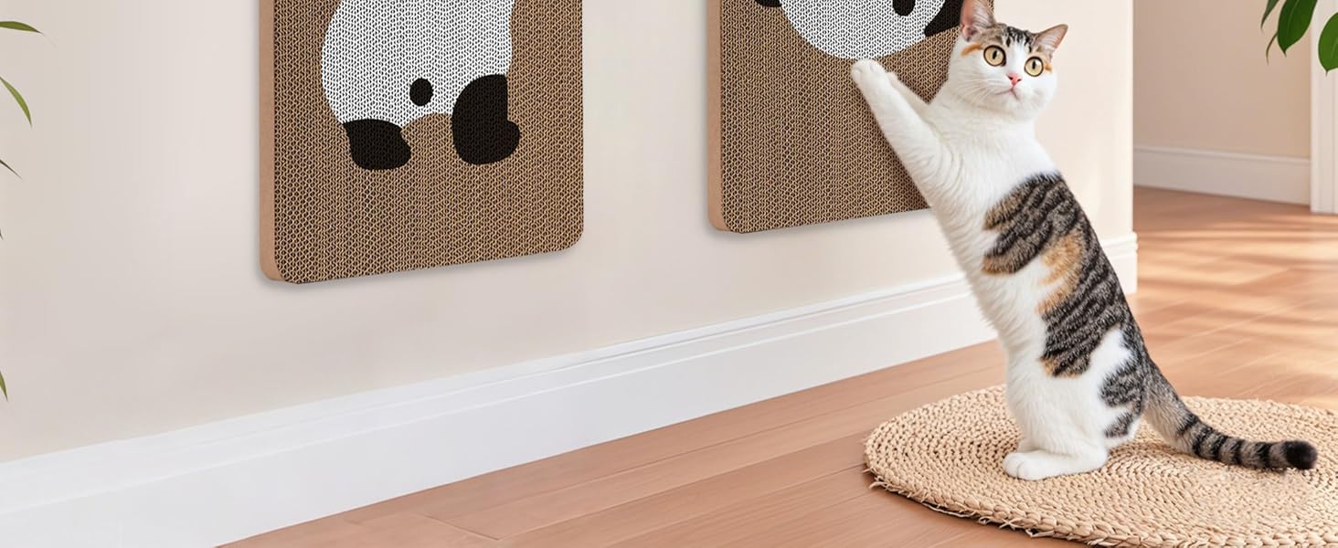 Котячий дряпак для стіни AUSCAT з коробкою, 7 шт. Картон для дряпання котів, захист стін та меблів, 37 x 24 см, дизайн Панда