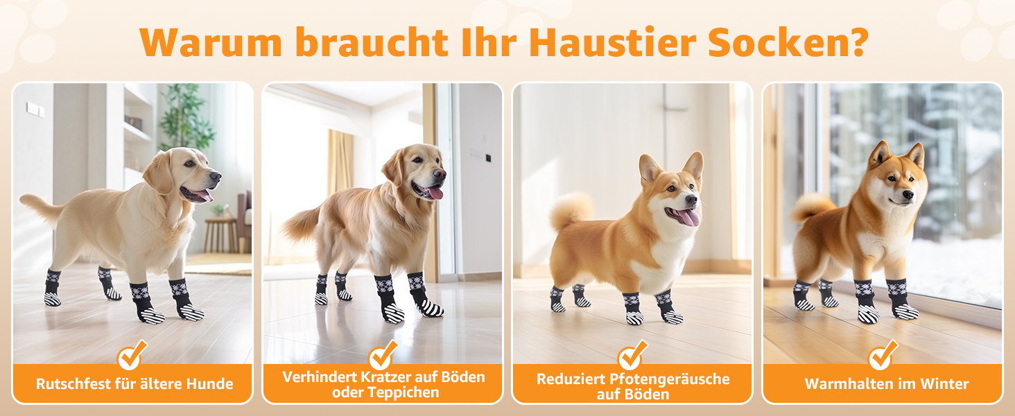 Шкарпетки для собак PICK FOR LIFE 4 шт. Захист лап, антиковзаючі, з клямками для твердих дерев'яних підлог, чорного кольору. Підходять для маленьких, середніх та великих собак.