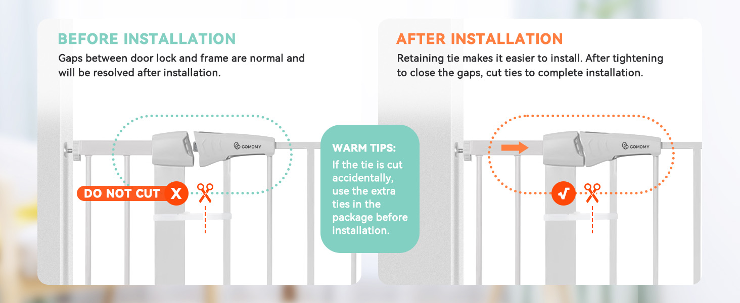 Захист для дверей COMOMY з дверцятами для котів, 75-103 см. Захист для собак та котів без свердління, автоматичне закриття, розширюваний, білий
