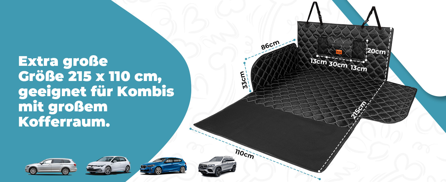 Захист для багажника авто: килимок для собак KYG, водовідштовхувальний, антикіготкові бортики, 215x110 см, чорний
