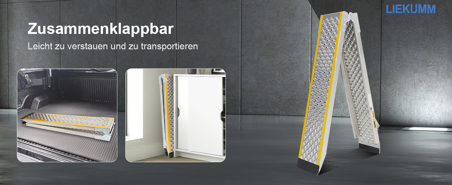 Рампа для підйому LIEKUMM, 180 см, 300 кг, алюміній, складна, протиковзка. Підходить для мотоцикла, ATV, велосипеда, авто.