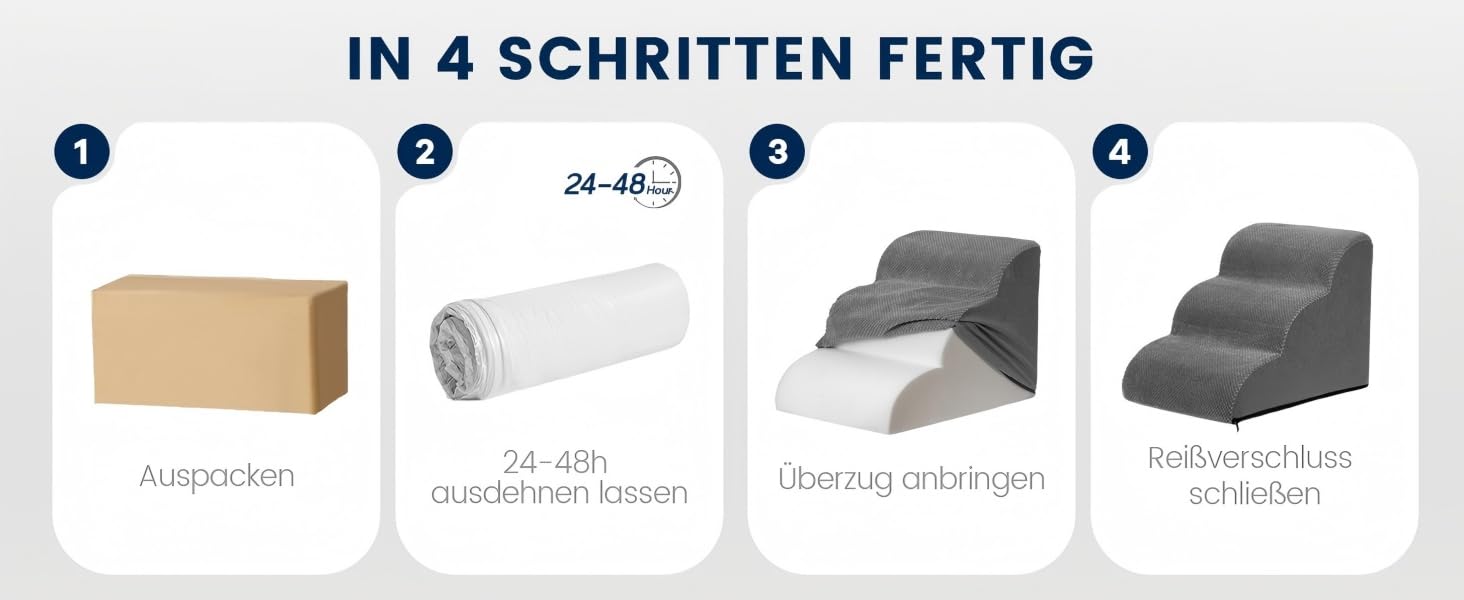 Сходинки для собак Mora Pets: зручні та безпечні сходи для ліжка та дивану, 4 сходинки, антиковзаюча поверхня, знімний чохол, 50 см висота