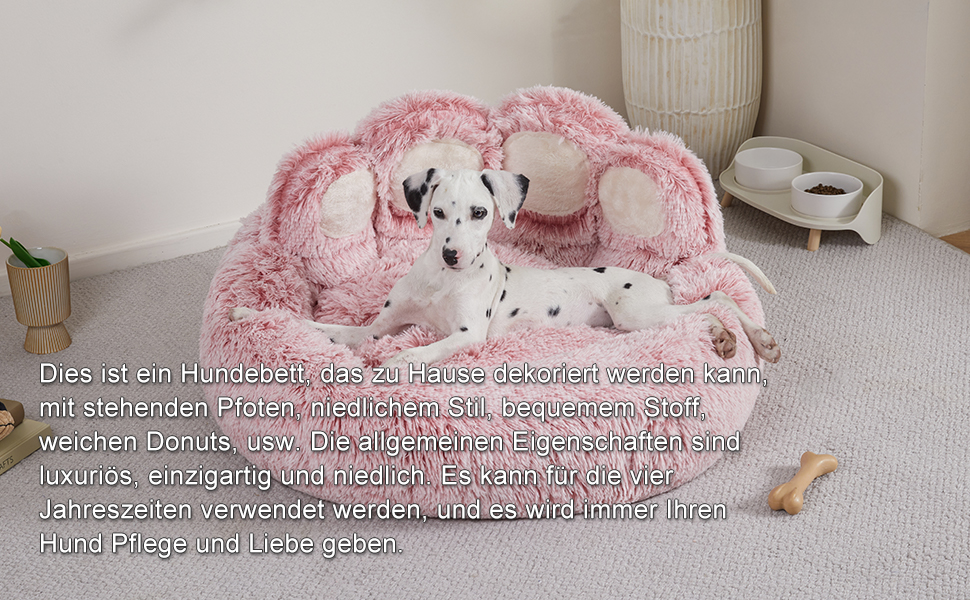 Кругле собаче ліжко Jiupety з м'якої плюшевої тканини, форма пончика, для собак середніх порід, розмір 81 см, зручне та м'яке, можна прати, рожеве, 81 x 81 x 25 см