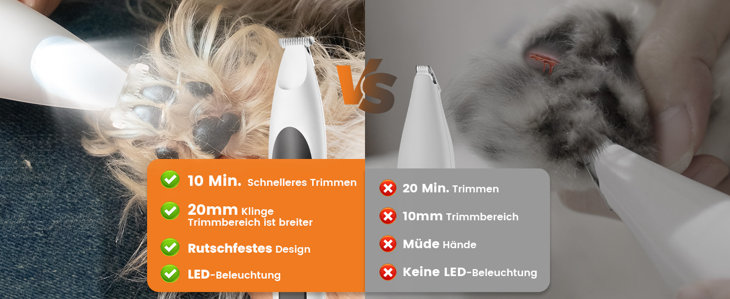 Триммер для собак Oneisall Paw Trim Pro з LED-підсвічуванням: тихий, для догляду за лапами, очима, вухами та обличчям. Бездротовий триммер для собак (білий)