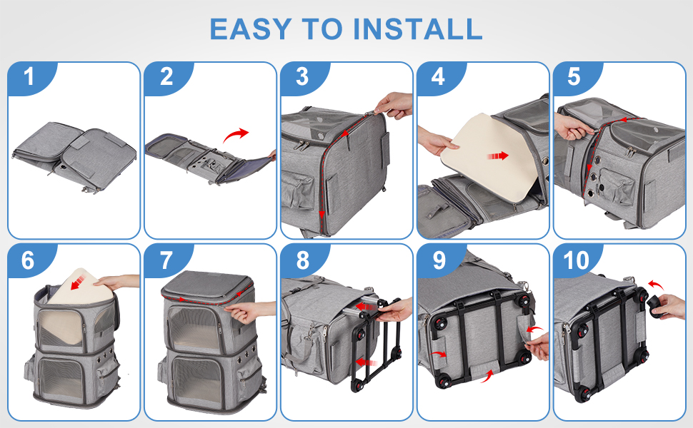 Переноска для котів та собак, XL, сіра. Зручна переноска з колесами, розкладна, до 12 кг