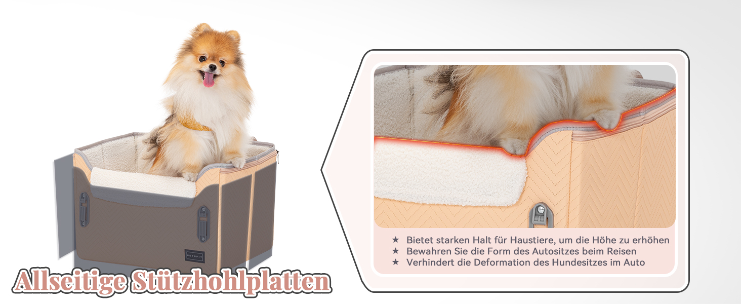 Автокрісло для собак Petsfit - стабільне та безпечне автокрісло для маленьких собак, з кріпленням для ременів безпеки, автопідстилка з плюшевим килимком, шкіра, хакі