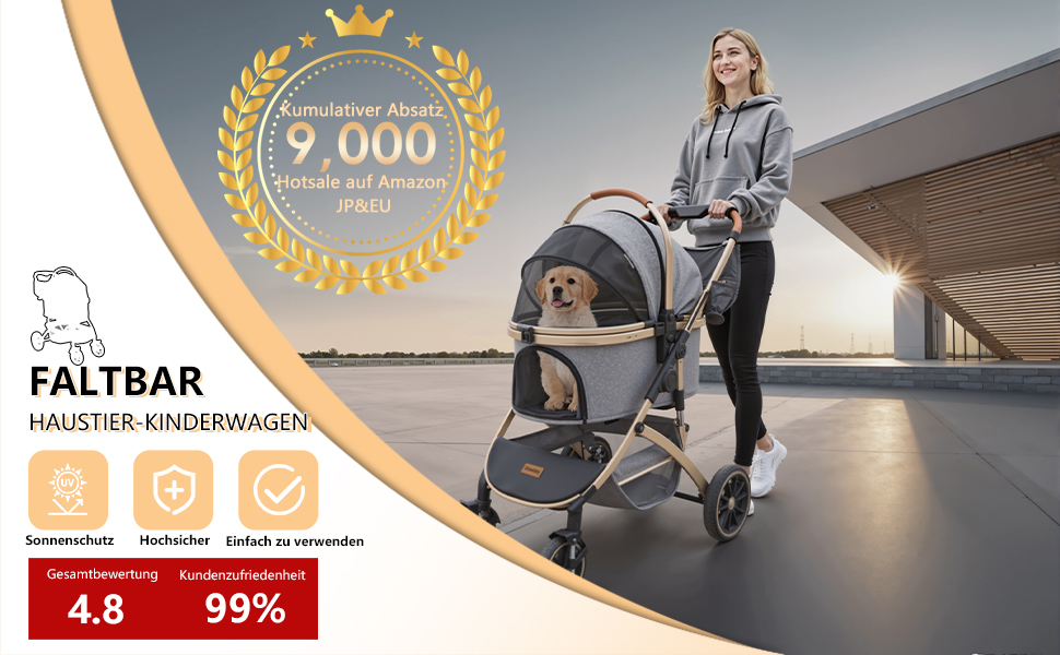 Візок для собак та котів на 4 колесах, до 30 кг, сірий, 3-в-1