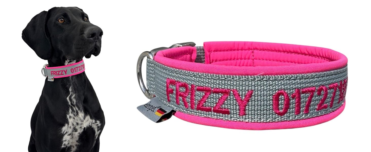 Ошийник для собак з можливістю персоналізації - XS-XXL - індивідуальне замовлення: вишивка імені та номеру телефону - широкий та регульований