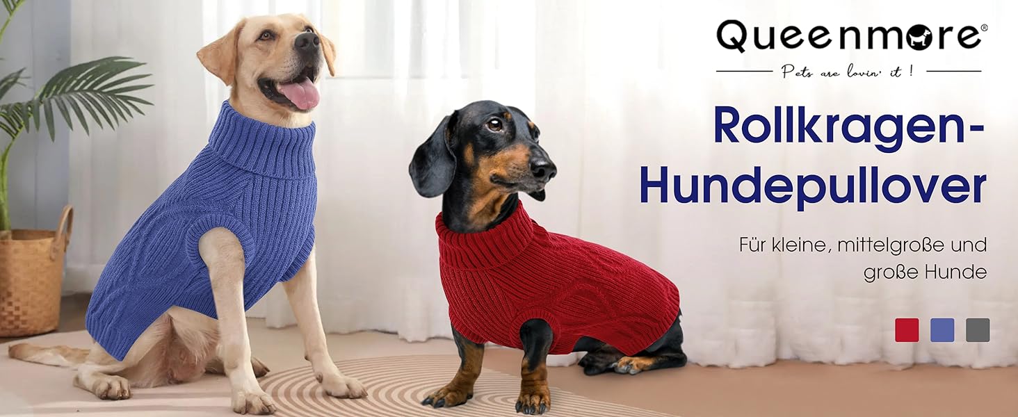 Теплий та м'який пуловер для собак Queenmore | Turtleneck для Corgi, Beagle, Французького бульдога, Шнауцера, Такси | Розмір L, Колір блакитний