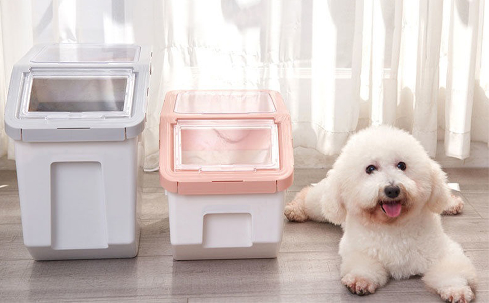 Контейнер для корму для тварин, контейнер для корму для собак зі шкребком, стекується, 10 кг, контейнер з кришкою, сірий, розмір L