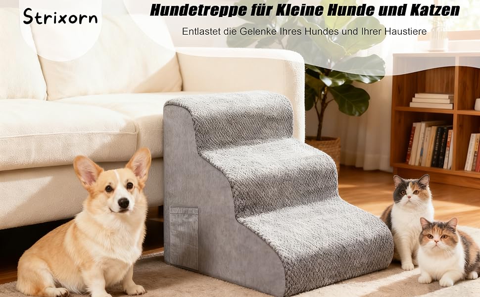 Сходинка для собак та котів на 3 сходинки, 40 см, з неслизьким покриттям. Зручна рампочка для собак та котів похилого віку, маленьких порід. Виготовлена з 30D піни, знімна та миється. Підходить для софи, ліжка, авто.