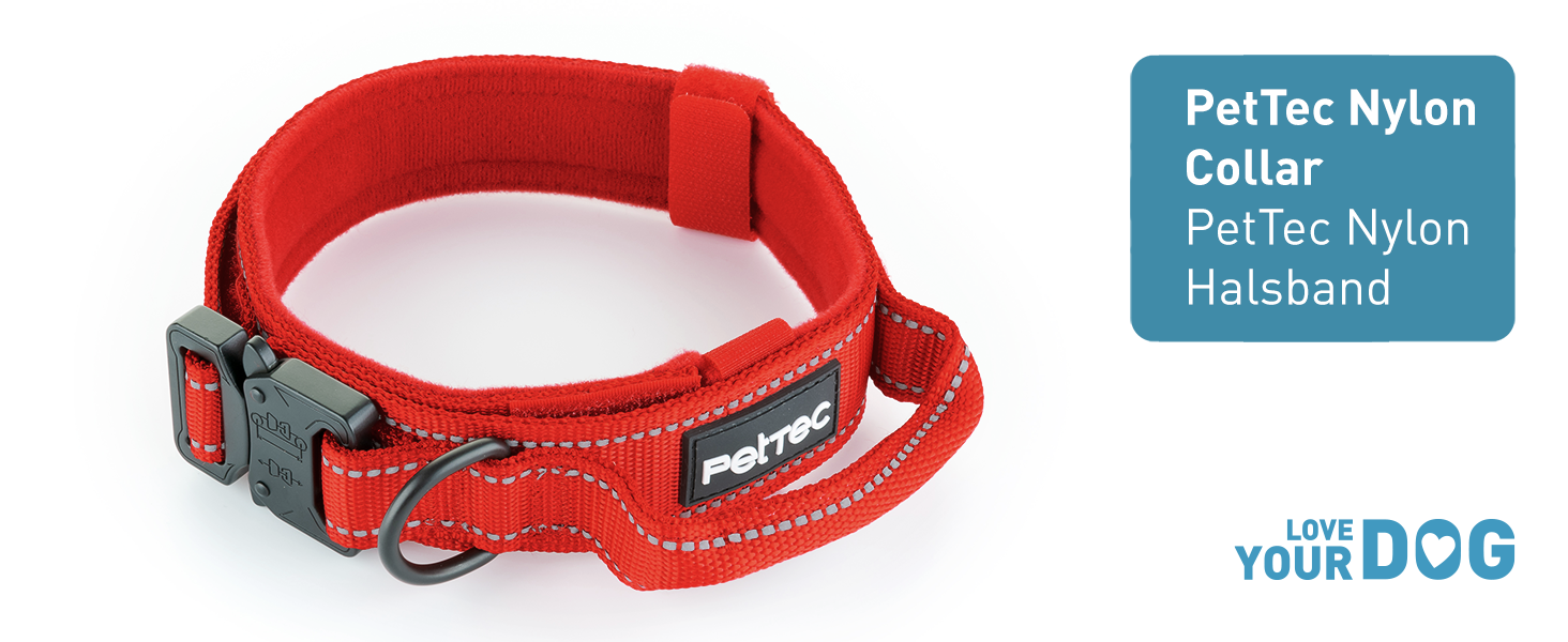 Нашийник для собак PetTec з неопрену та нейлону з ручкою, м'який, регульований, водонепроникний, комплект з повідком, червоний, розмір L (51-61 см)