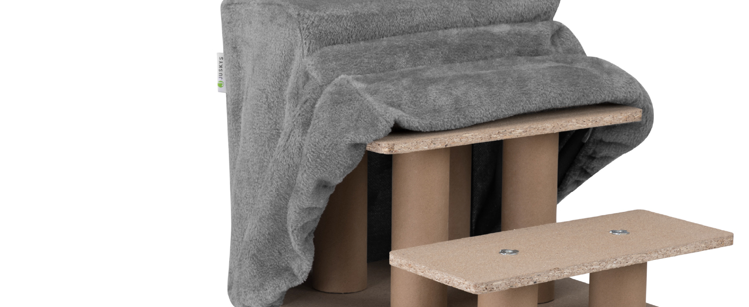 Сходинка для собак та котів Juskys - 3 сходинки, плюшевий знімний чохол, сірого кольору. Підходить для ліжка, дивана, софи та авто