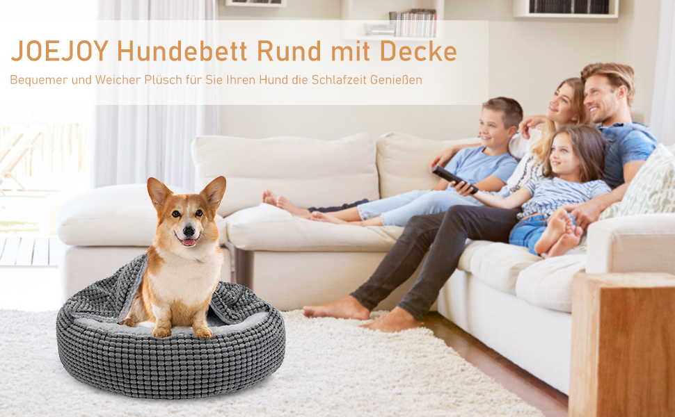Кругле ліжко для собак та котів середніх розмірів JOEJOY, м'яке, з подушкою, 66x66x15 см, сіре