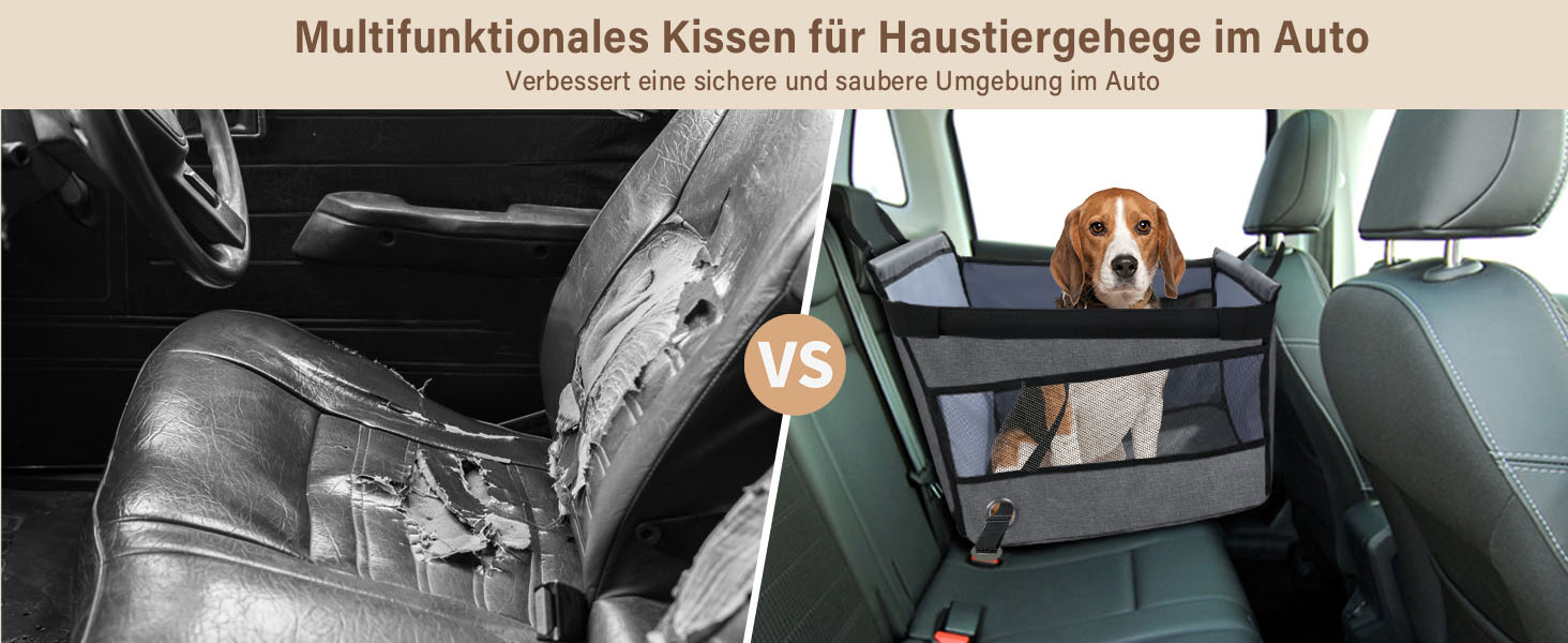 Автокрісло для собак - сіре автокрісло для малих та середніх собак, водовідштовхувальне, з сіткою та ременем безпеки, складане, підходить для будь-якого авто