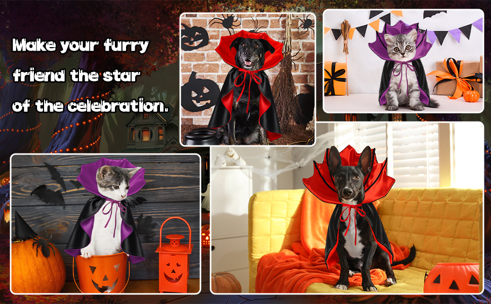 Костюм на Хелловін для собак та котів: вампірський набір, чорний/червоний, чорний/фіолетовий. Розміри S, червоний