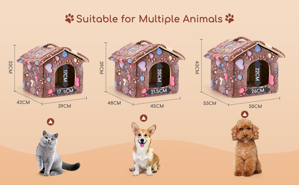 Будка для собак і котів Nobleza, зимостійка, 42x39x33 см, переносний лежак, знімний будиночок, коричнева, з матрацом