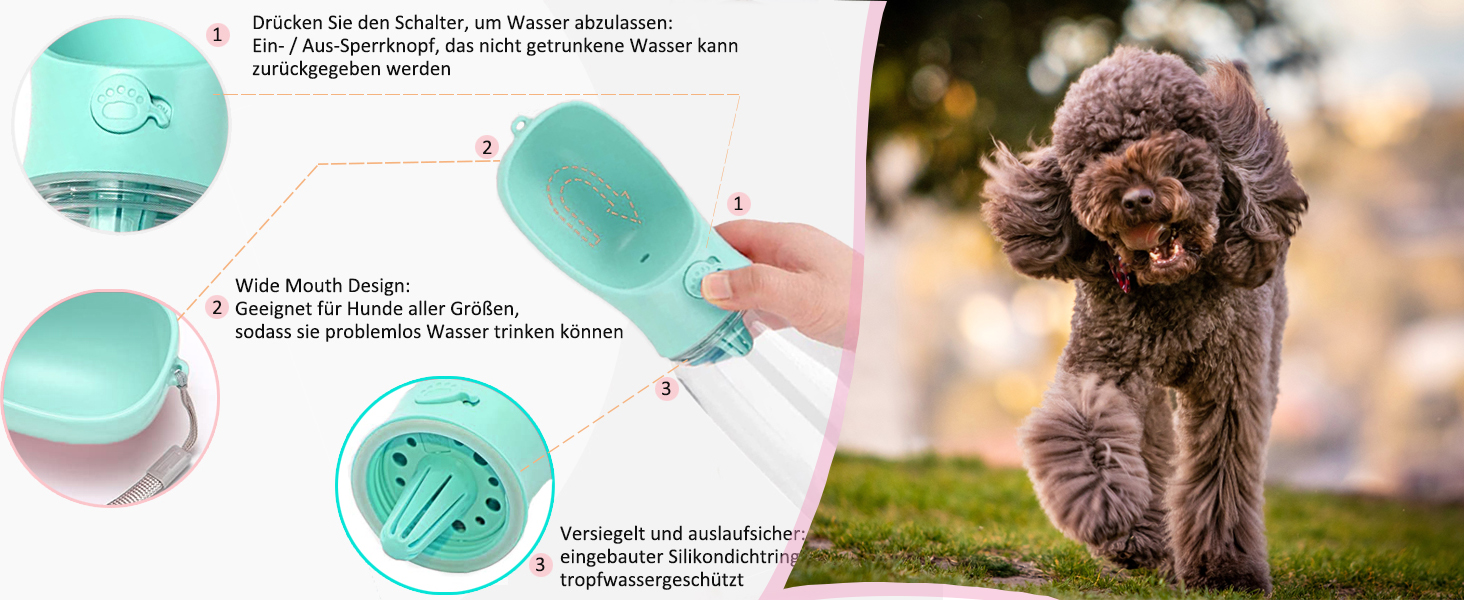 Водяна пляшка для собак на прогулянці, портативна, BPA-free, 550 мл, біла