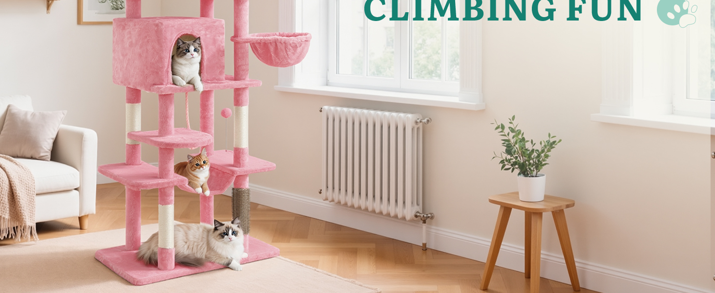 Котячий комплекс YITAHOME для великих котів з подряпальниками, будиночком та платформами, 157 см, рожевий