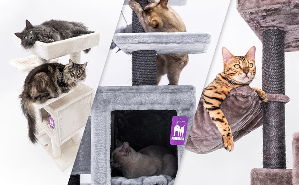 Дизайнерський котячий дряпак Petrebels Cleopatra 134 см, преміум-якість, сіра XL лежанка, котяча хатка, стовпи Ø9 см