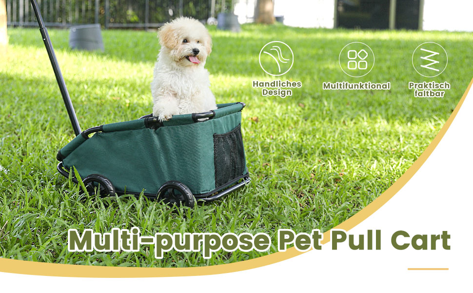 Візок для маленьких тварин, складаний, багатофункціональний, з висувним ручками, подушкою та страхувальним ремінцем, з кишенькою (темно-зелений)