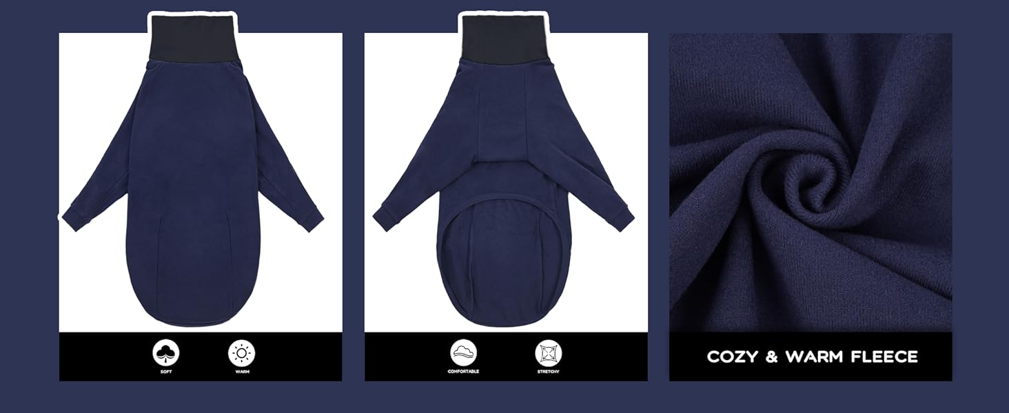 Теплий плед для породистих собак: Віппет, Грейхаунд, інші породи. Плед-піжама, темно-синій, розмір S