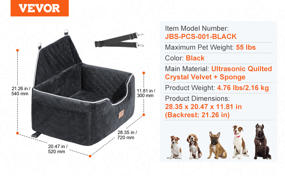 Автокрісло для собак VEVOR - підйомник для собак у машину з кишенею для зберігання, безпечна повідець, гумова наповнювач, автоліжко для собак середніх та великих порід (до 25 кг)