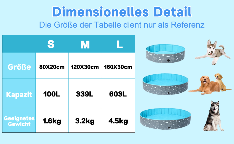 Надувний басейн для собак великих та маленьких порід, 80/120/160 см, складаний, портативний, екологічний PVC, форма кістки, розмір 160x30 см