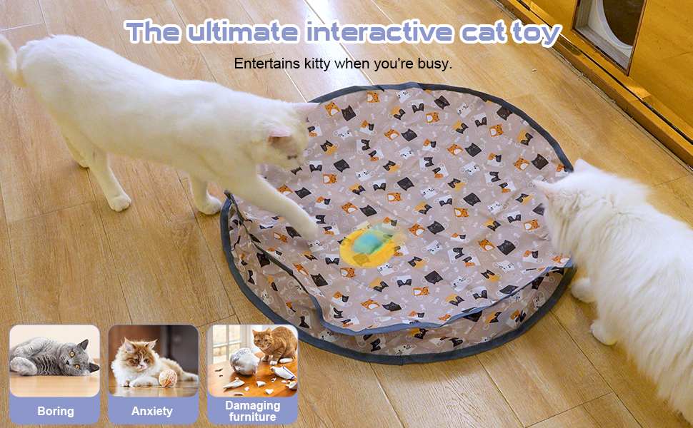 Інтерактивна іграшка для котів PUHOHUN: автоматичний м'ячик, що рухається, з функцією самостійної розваги. Безшумна, з активізацією руху та звуком. Blue