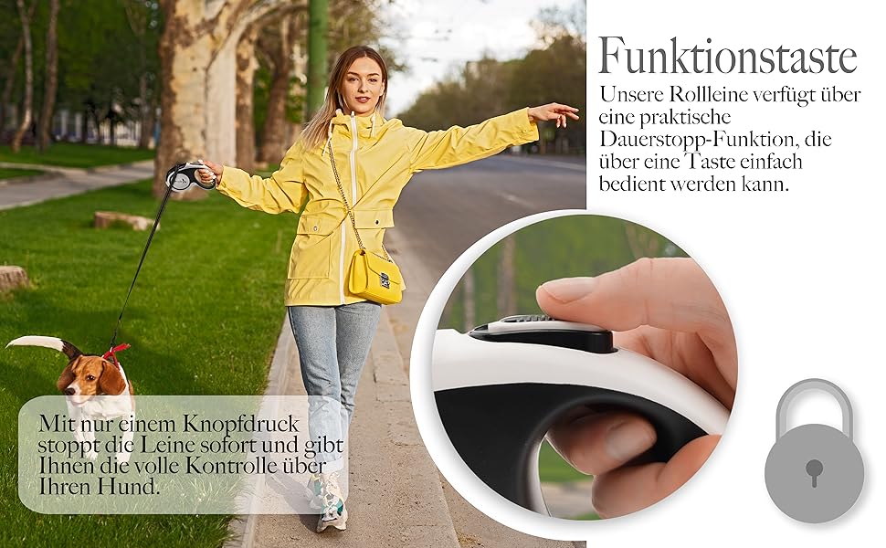 Рулетка для собак до 20 кг Bluzelle з відбиваючими смугами, металевим карабіном, надійним гальмом та зручною ручкою, розмір S