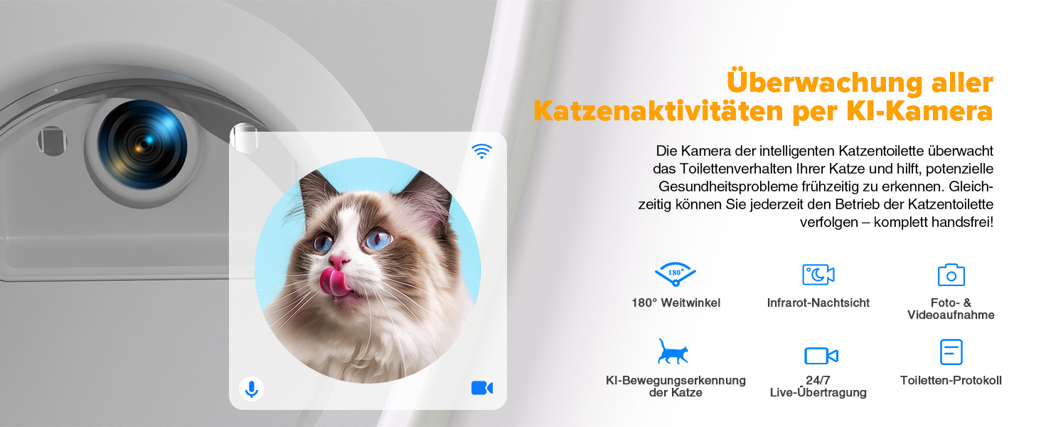 Автоматичний лоток для котів з камерою, 90л, самоочисний, для кількох котів, без запаху, з датчиками, керування через додаток, захист від защемлення