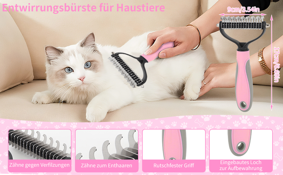 Набір для грумінгу собак та котів (9 шт.) - щітка для самостійного очищення, гребінець для видалення ковтунів, триммер для нігтів з напилком, гребінець від бліх, рукавичка для миття - професійний набір для догляду за шерстю для короткошерстих та довгошерстих тварин (рожевий)