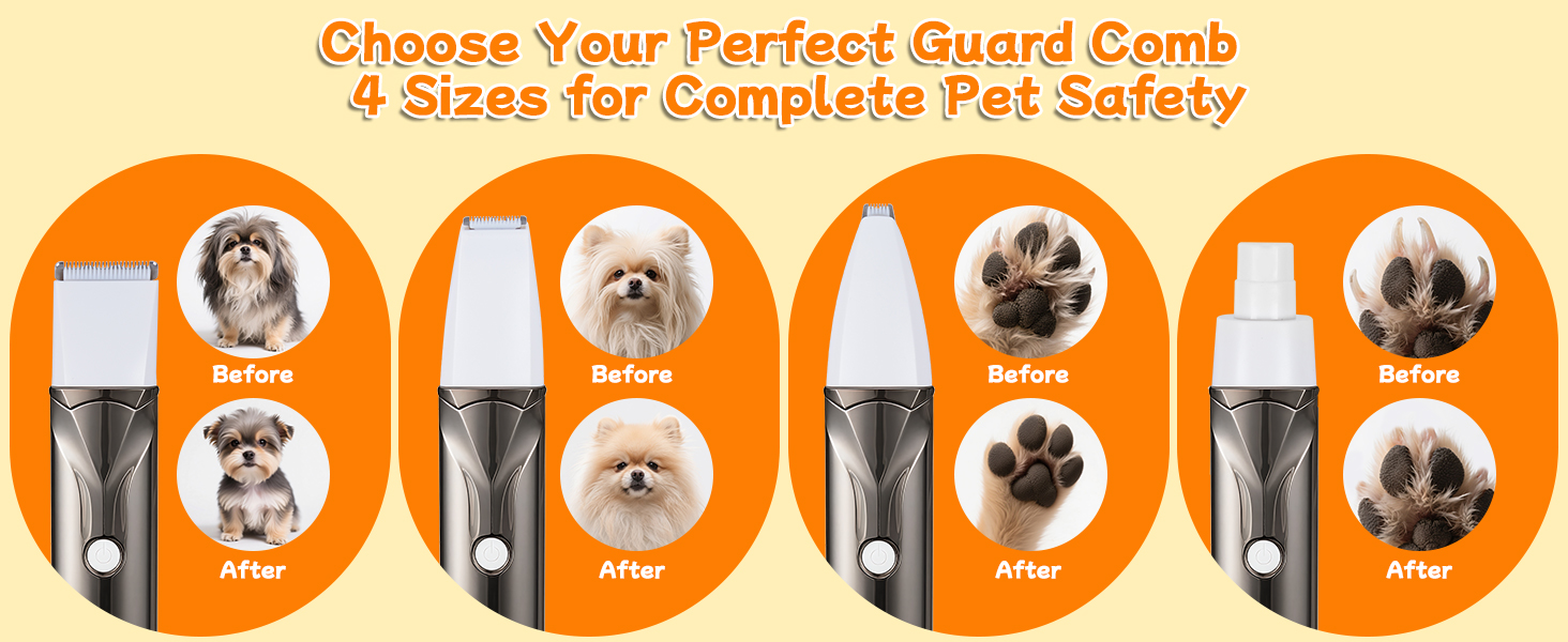 Набір для стрижки собак 4 в 1 Ninonly: тиха, акумуляторна машинка для собак та котів з 4 насадками для тіла, лап, очей та вух. Тример для лап. Колір: Gunmetal