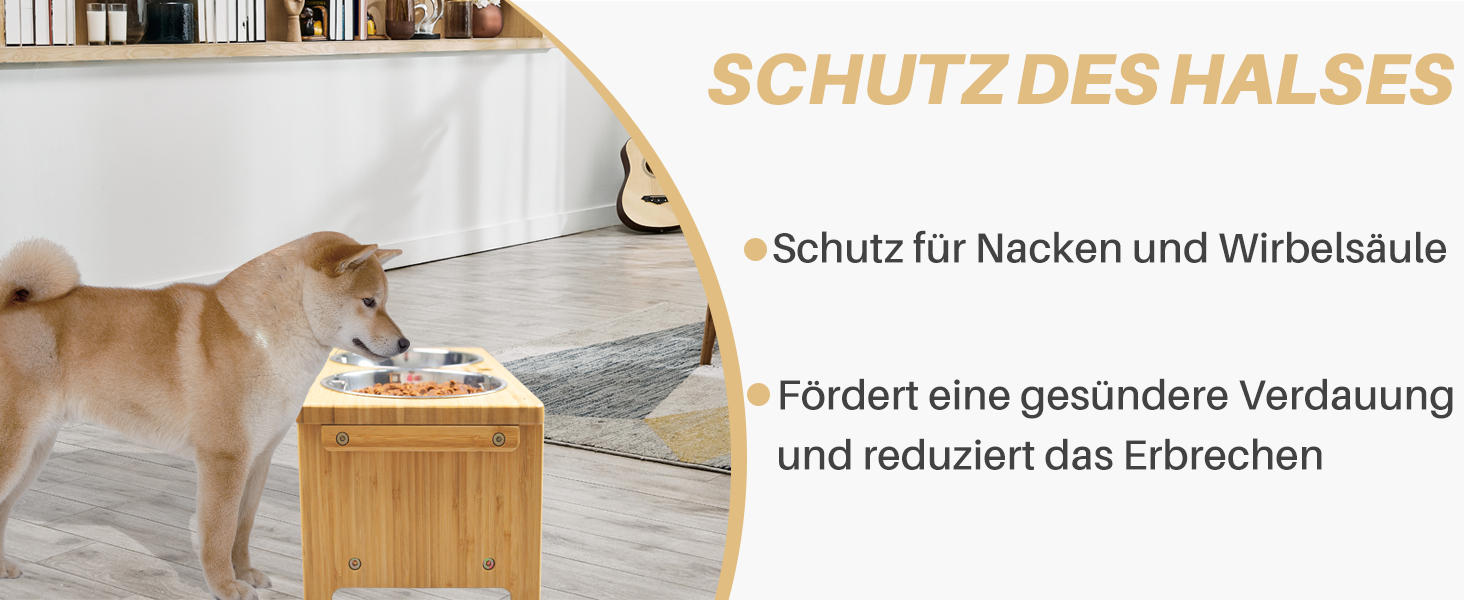 Підвищені годівниці для собак HTB, бамбук, 2 нержавіючі миски, 44x24x18 см, 18 см висота, для собак середніх та великих порід