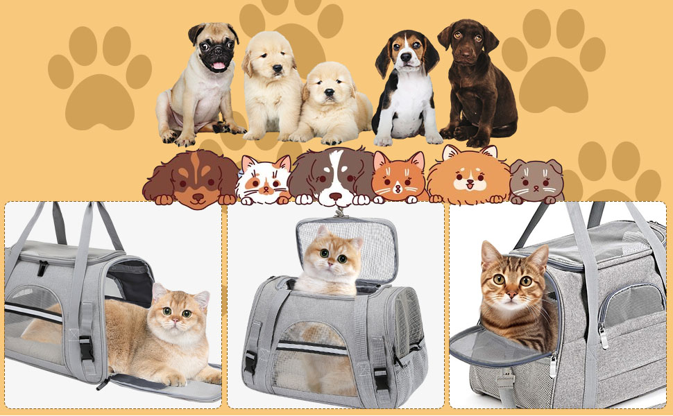 Транспортна сумка для тварин ZSMJAER з підстилкою з флісу, для котів та малих собак до 10 кг, сірого кольору