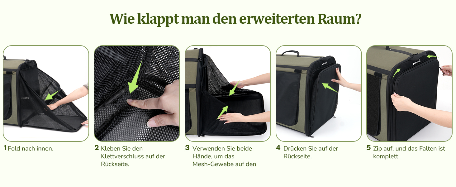 Pecute Розширювана переноска для котів та маленьких собак, переноска-трансформер, 61 x 52 x 45 см, для подорожей, темно-сірий, темно-зелений