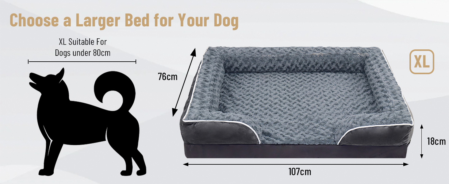 Ортопедичне ліжко для собак з піною з пам'яті, знімний та пральний чохол, подушка-гніздо, неслизьке підстилка та водонепроникний вкладиш. Ліжко для собак з високим бортиком (XL 107*76 см)