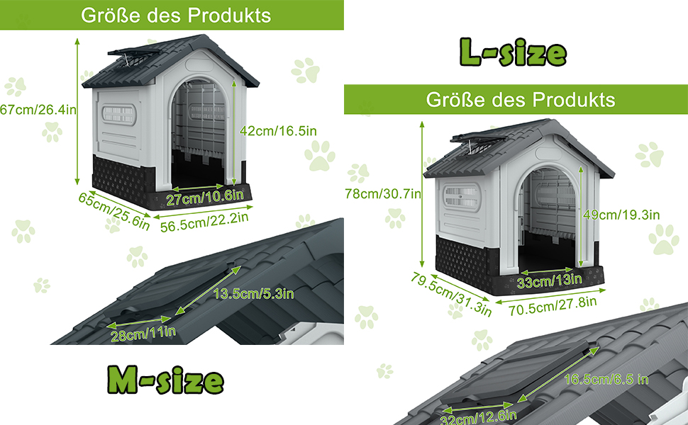 Будка для собак Aufun, пластикова, сіра, 65x56.5x67 см, M, для вулиці та дому, водонепроникна, ізольована