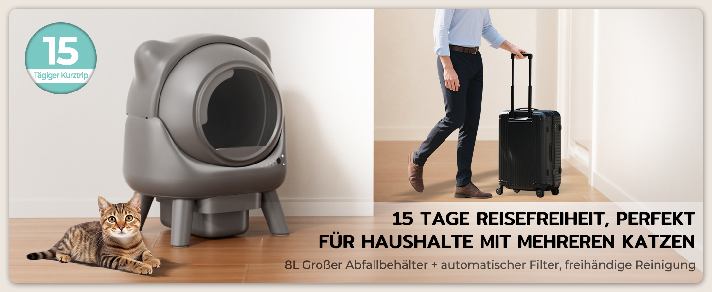 Автоматичний лоток для котів Cura X1: самоочищення, 80+8л, сенсори, контроль через додаток, для кількох котів