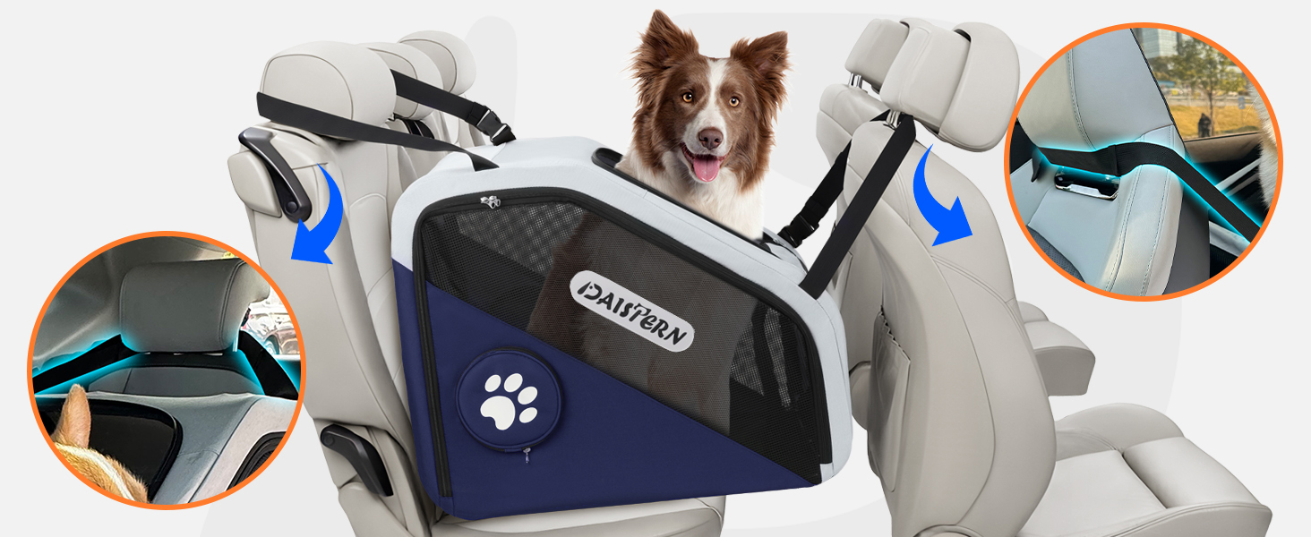 Складана переноска для собак у машину та в подорожі, портативна сумка-переноска для маленьких та середніх собак, швидке складання за 1 хвилину, міцна металева рама, дихаючі сітчасті вікна та зручний доступ (Блакитна)
